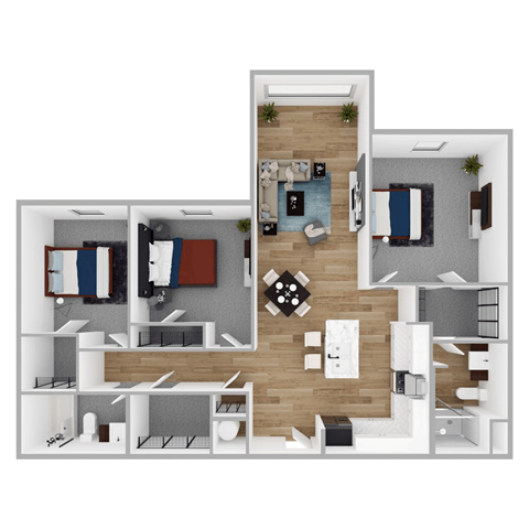 Floor plan for 3 beds, 2 baths, 1226 sqft